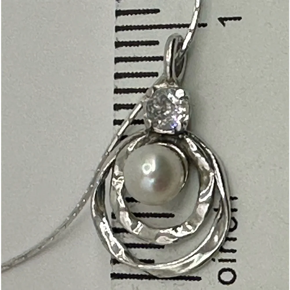 Sterling Silver Pearl & CZ Pendant Necklace